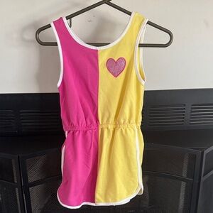Pink and Yellow Kids Romper with Heart Detail